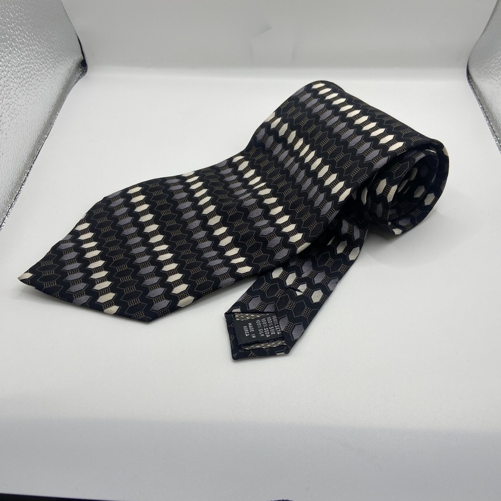 Alexander Julian Colours Mens Black Geometric Business Formal Pointed Neck Tie
